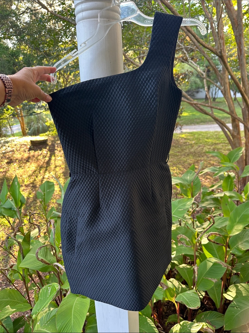 Victoria Beckham Black One-Shoulder Textured Mini Dress